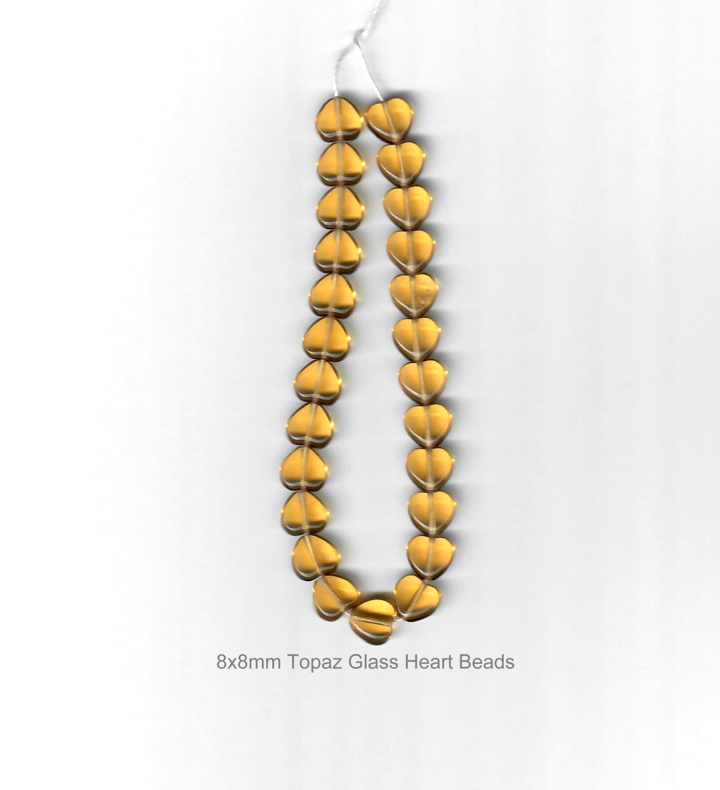 Topaz Glass Heart shaped beads